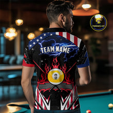 Load image into Gallery viewer, 9 Ball Pool Billiard Jerseys Custom Lightning American Flag Men Billiard Shirts, 9 Ball Team Shirts TDM2867