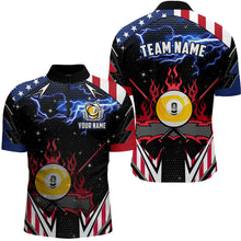 Load image into Gallery viewer, 9 Ball Pool Billiard Jerseys Custom Lightning American Flag Men Billiard Shirts, 9 Ball Team Shirts TDM2867