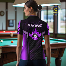 Load image into Gallery viewer, Personalized Purple 8 Ball Flame Billiard Shirt For Women Custom Billiard Team Jersey Polo &amp; 1/4 Zip TDM5585