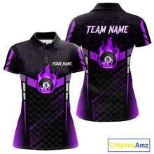 Load image into Gallery viewer, Personalized Purple 8 Ball Flame Billiard Shirt For Women Custom Billiard Team Jersey Polo &amp; 1/4 Zip TDM5585