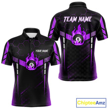 Load image into Gallery viewer, Personalized Purple 8 Ball Flame Billiard Shirt For Men Custom Billiard Team Jersey Polo &amp; 1/4 Zip TDM5585