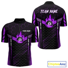 Load image into Gallery viewer, Personalized Purple 8 Ball Flame Billiard Shirt For Men Custom Billiard Team Jersey Polo &amp; 1/4 Zip TDM5585