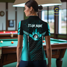 Load image into Gallery viewer, Personalized Turquoise 8 Ball Flame Billiard Shirt For Women, Billiard Team Jersey Polo &amp; 1/4 Zip TDM5586