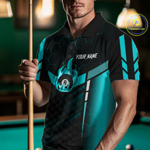 Load image into Gallery viewer, Personalized Turquoise 8 Ball Flame Billiard Shirt For Men, Billiard Team Jersey Polo &amp; 1/4 Zip TDM5586