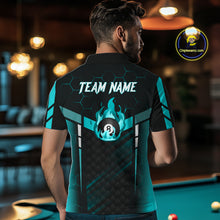 Load image into Gallery viewer, Personalized Turquoise 8 Ball Flame Billiard Shirt For Men, Billiard Team Jersey Polo &amp; 1/4 Zip TDM5586