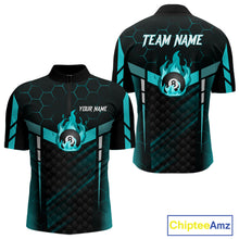 Load image into Gallery viewer, Personalized Turquoise 8 Ball Flame Billiard Shirt For Men, Billiard Team Jersey Polo &amp; 1/4 Zip TDM5586