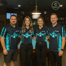 Load image into Gallery viewer, Personalized Turquoise 8 Ball Flame Billiard Shirt For Men, Billiard Team Jersey Polo &amp; 1/4 Zip TDM5586