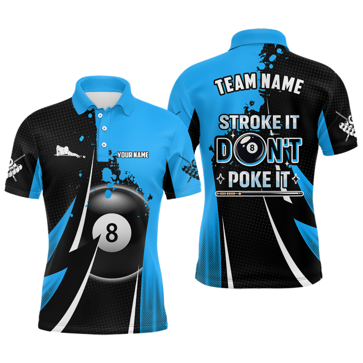 Billiard Funny Stroke It Don't Poke It Men Polo Shirts Custom Blue 8 Ball Pool Billiard Jerseys TDM1011