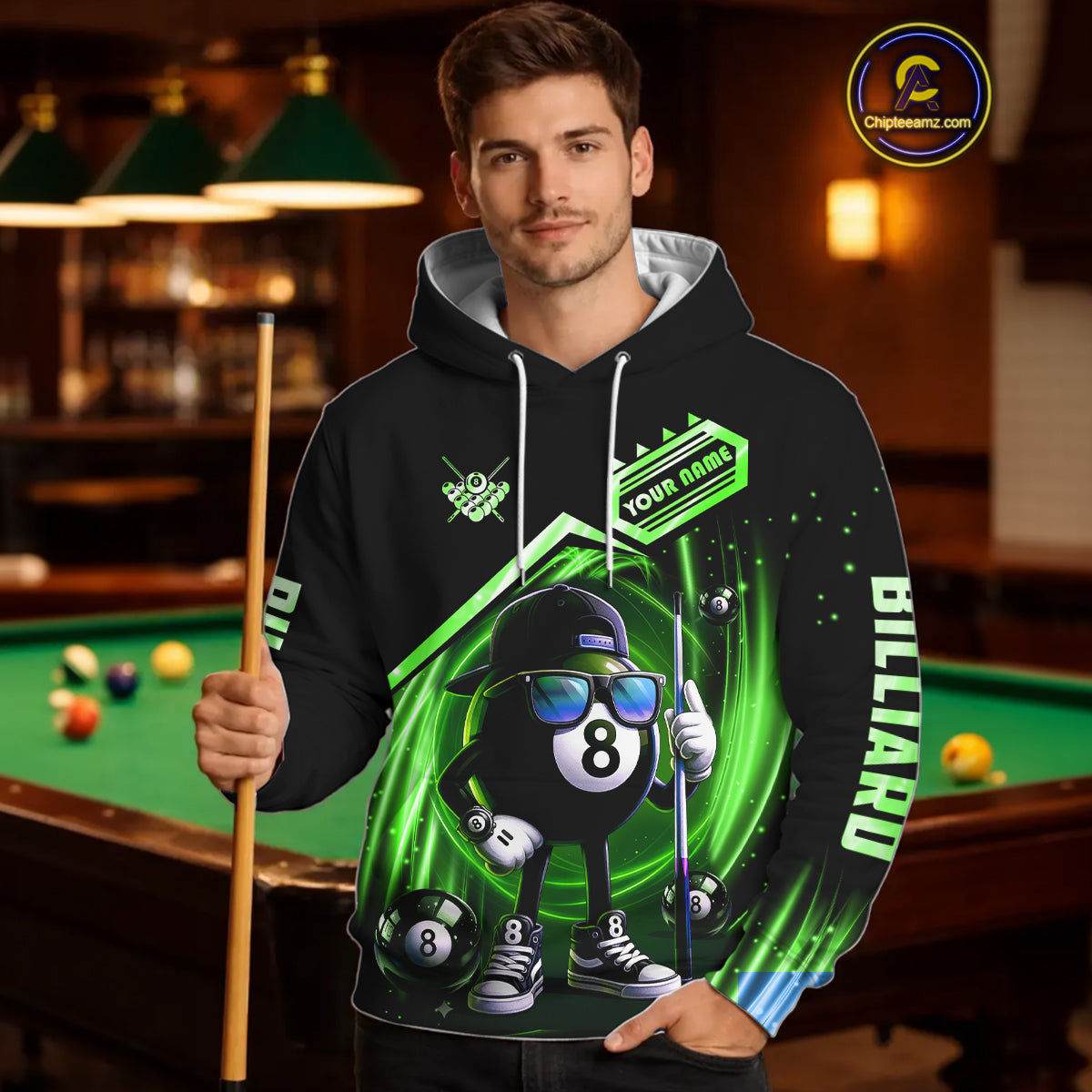 Green Funny 8 Ball Pool Billiard Hoodie For Men And Women Custom 8 Ball Hoodie Team Jersey TDM5833