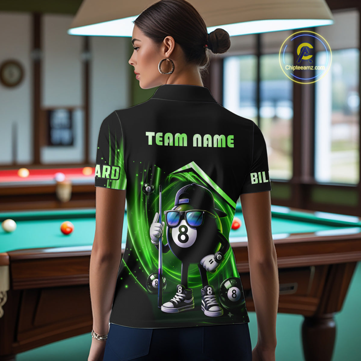 Green Funny 8 Ball Billiard Shirt For Women Custom Pool Team Shirt, Billiard Jersey Polo & 1/4 Zip TDM5833