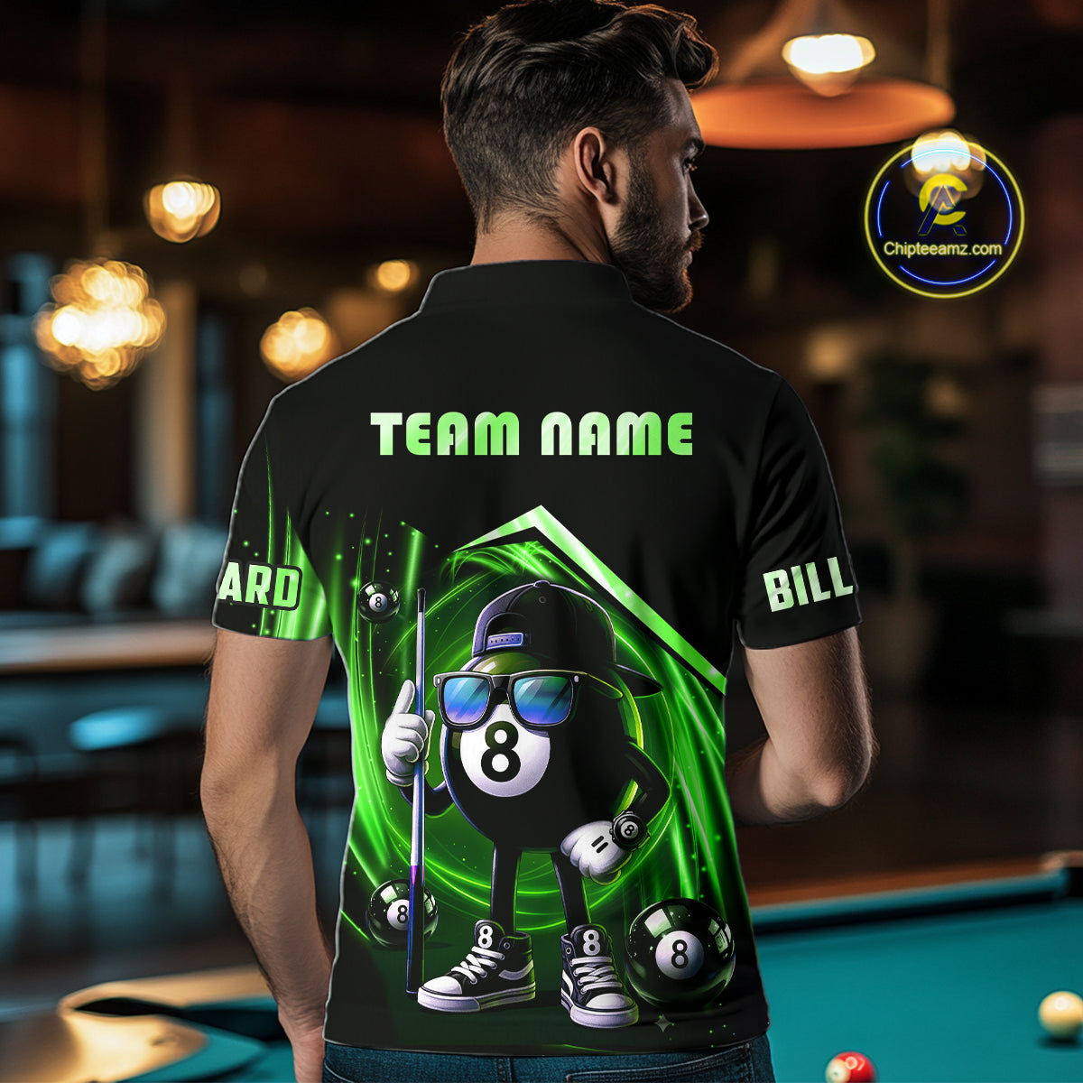 Green Funny 8 Ball Billiard Shirt For Men Custom Pool Team Shirt, Billiard Jersey Polo & 1/4 Zip TDM5833