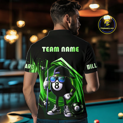Green Funny 8 Ball Billiard Shirt For Men Custom Pool Team Shirt, Billiard Jersey Polo & 1/4 Zip TDM5833