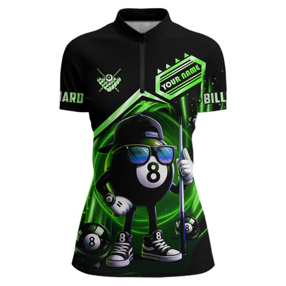 Green Funny 8 Ball Billiard Shirt For Women Custom Pool Team Shirt, Billiard Jersey Polo & 1/4 Zip TDM5833
