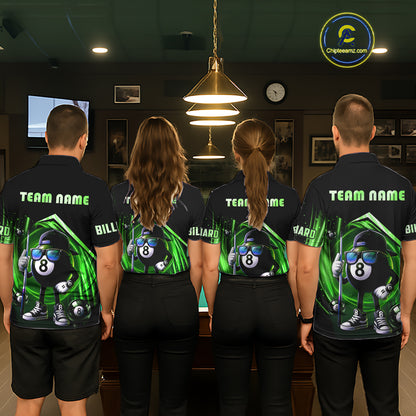 Green Funny 8 Ball Billiard Shirt For Women Custom Pool Team Shirt, Billiard Jersey Polo & 1/4 Zip TDM5833