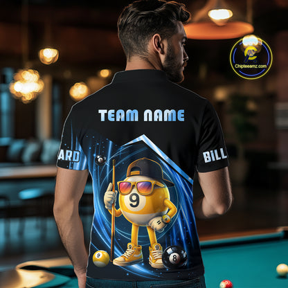 Blue Funny 9 Ball Billiard Shirt For Men Custom Pool Team Shirt, Billiard Jersey Polo & 1/4 Zip TDM5834
