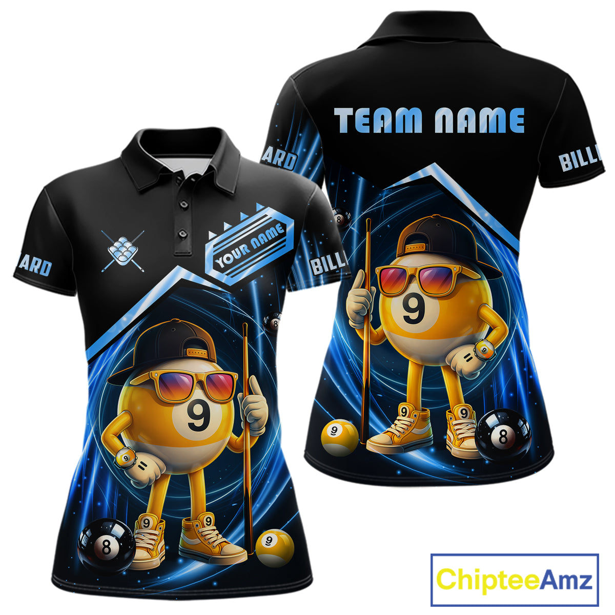 Blue Funny 9 Ball Billiard Shirt For Women Custom Pool Team Shirt, Billiard Jersey Polo & 1/4 Zip TDM5834