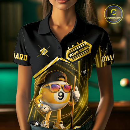Yellow Funny 9 Ball Billiard Shirt For Women Custom Pool Team Shirt, Billiard Jersey Polo & 1/4 Zip TDM5835