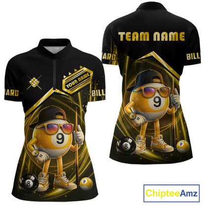 Yellow Funny 9 Ball Billiard Shirt For Women Custom Pool Team Shirt, Billiard Jersey Polo & 1/4 Zip TDM5835