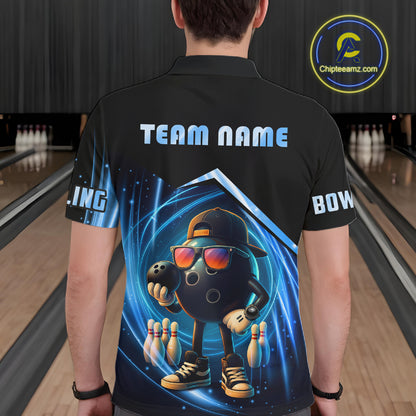 Blue Funny Bowling Ball Shirt For Men Custom Bowling Jersey, Bowling Team Shirt Polo & Quarter Zip TDM5836