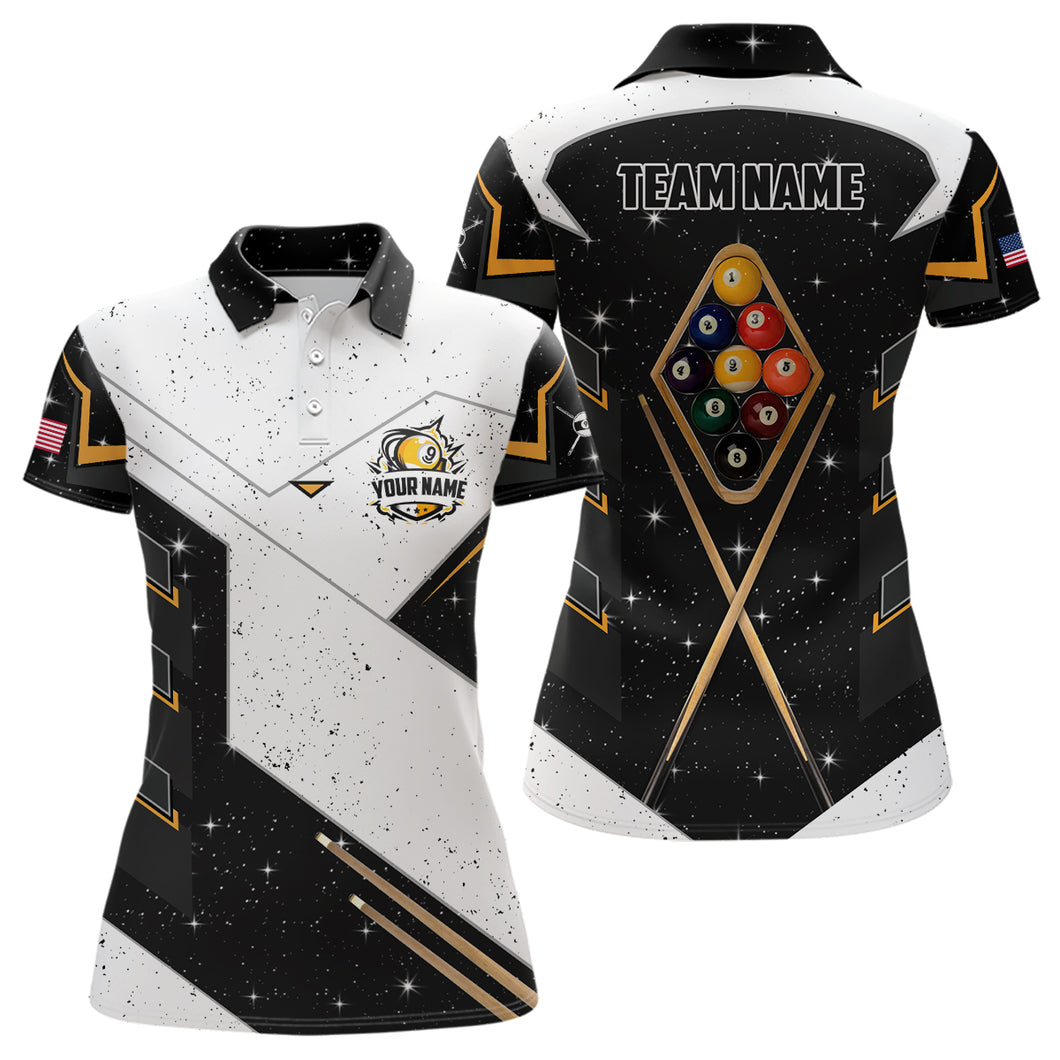 Personalized 9 Ball Pool Billiard Grunge Polo Shirts For Women Custom 9 Ball Billiards Attire Jerseys TDM1159