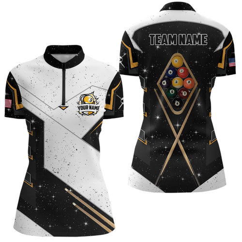 9 Ball Pool Billiard Grunge Women Quarter-Zip Shirts Custom 9 Ball Billiards Attire Jerseys TDM1159