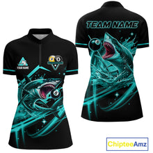 Load image into Gallery viewer, Turquoise 8 Ball &amp; 9 Ball Pool Billiard Shark Polo &amp; 1/4 Zip For Women Custom Team Billiard Jerseys TDM4089