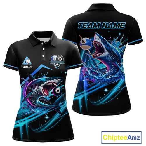 Blue 8 Ball & 10 Ball Pool Billiard Shark Polo & Quarter Zip For Women Custom Team Billiard Jerseys TDM4090