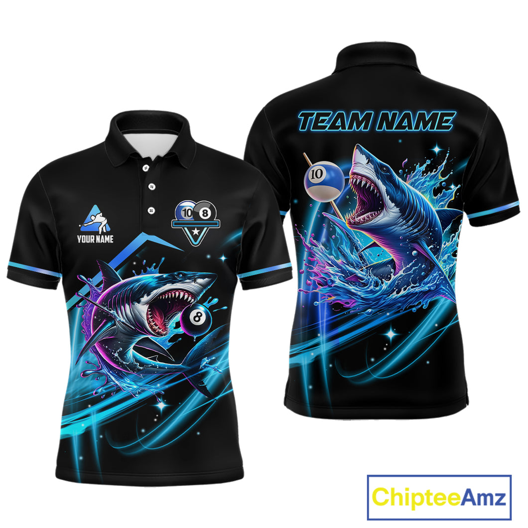 Blue 8 Ball & 10 Ball Pool Billiard Shark Polo & Quarter Zip For Men Custom Team Billiard Jerseys TDM4090
