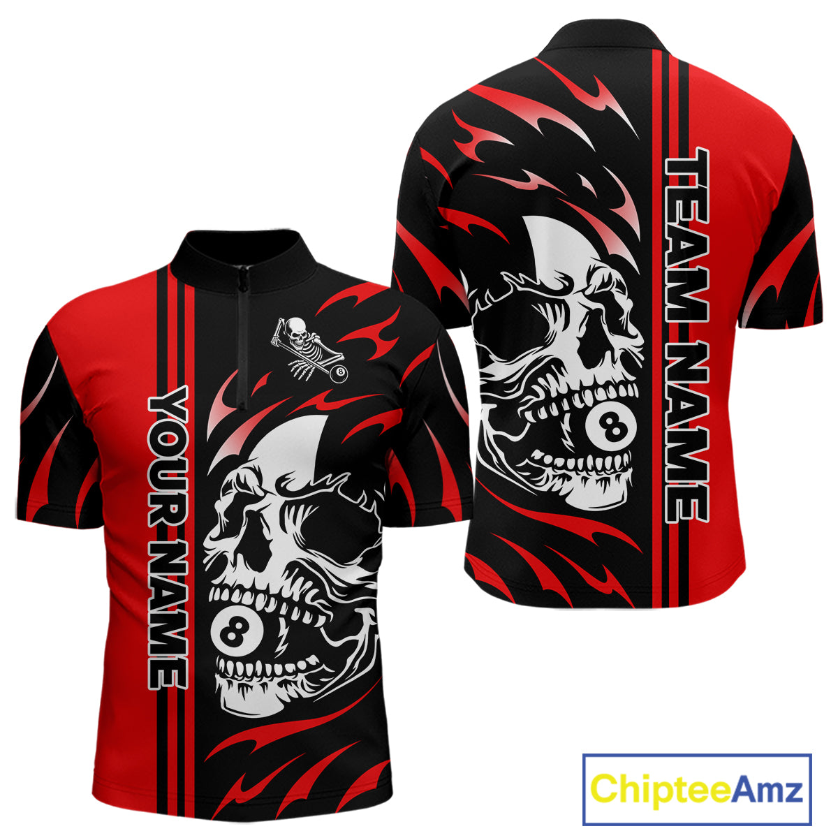 Personalized Red 8 Ball Skull Billiard Shirt For Men Custom Pool Team Jersey, Billiard Outfit TDM4459