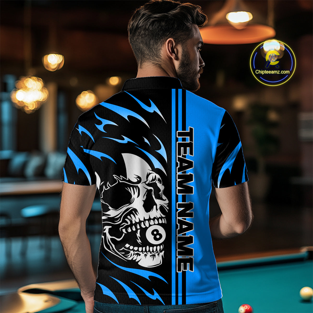 Personalized Blue 8 Ball Skull Billiard Shirt For Men Custom Pool Team Jersey, Billiard Outfit TDM4460
