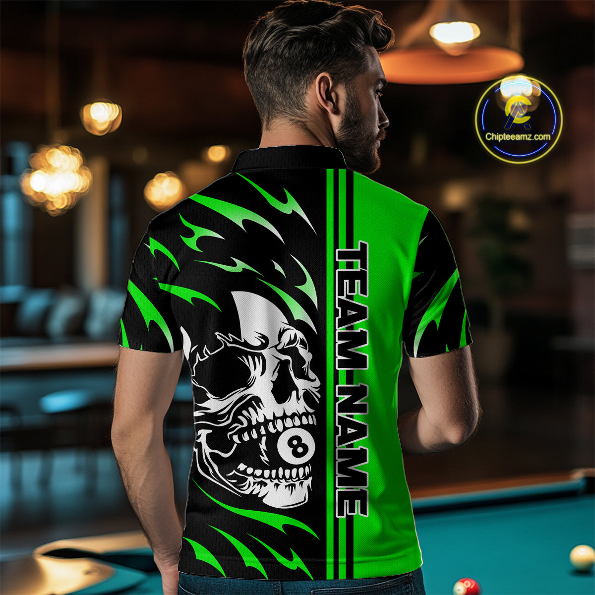 Personalized Green 8 Ball Skull Billiard Shirt For Men Custom Pool Team Jersey, Billiard Outfit TDM4461