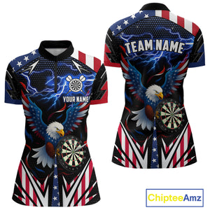 Custom American Flag Eagle Lightning Darts Shirt For Women, Patriotic Darts Jersey Polo & 1/4 Zip TDM4706