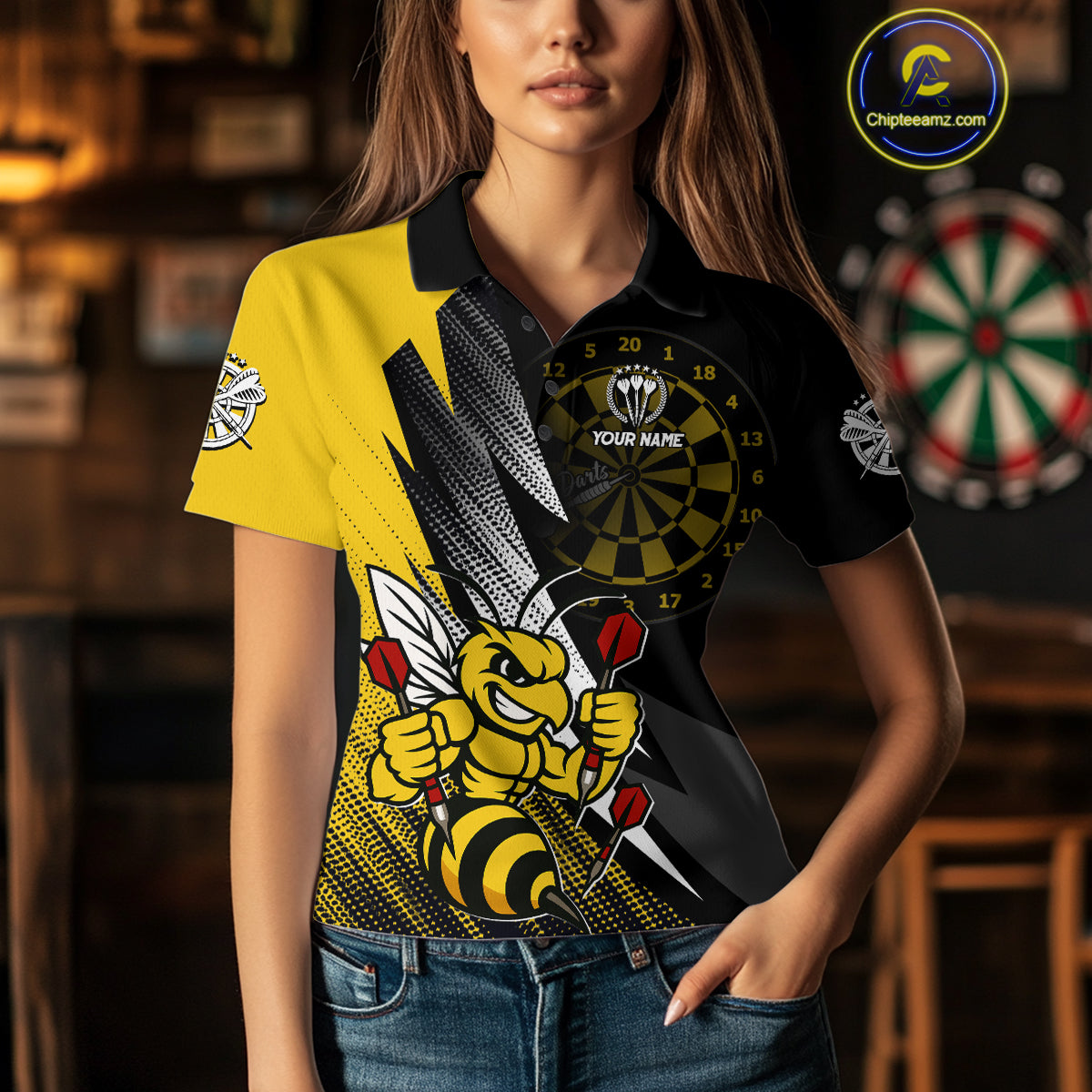 Custom Yellow Black Funny Bee Darts Shirt For Women Custom Darts Team Jersey Outfit, Darts Gift TDM4707