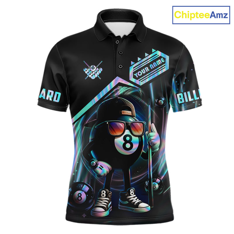 Holographic Funny 8 Ball Billiard Shirt For Men Custom Pool Team Shirt, Billiard Jersey TDM7717