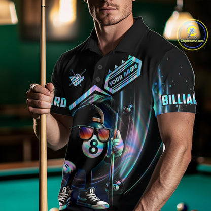 Holographic Funny 8 Ball Billiard Shirt For Men Custom Pool Team Shirt, Billiard Jersey TDM7717