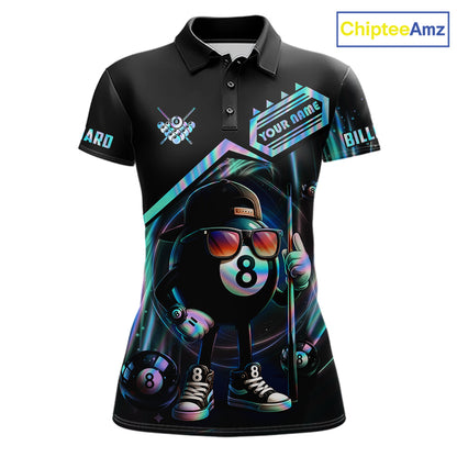 Holographic Funny 8 Ball Billiard Shirt For Women Custom Pool Team Shirt, Billiard Jersey TDM7717