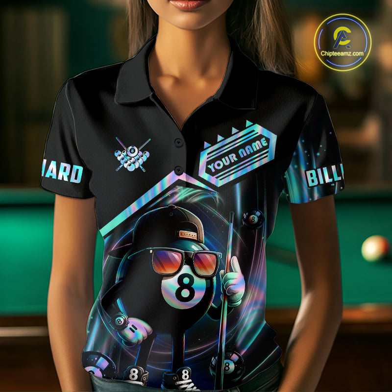 Holographic Funny 8 Ball Billiard Shirt For Women Custom Pool Team Shirt, Billiard Jersey TDM7717