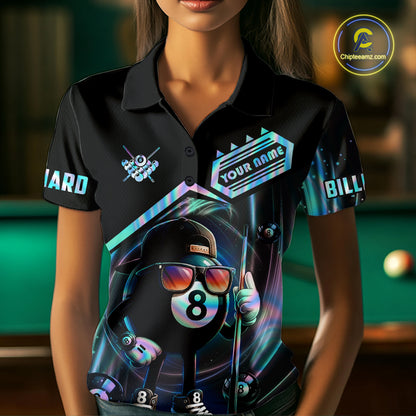 Holographic Funny 8 Ball Billiard Shirt For Women Custom Pool Team Shirt, Billiard Jersey TDM7717