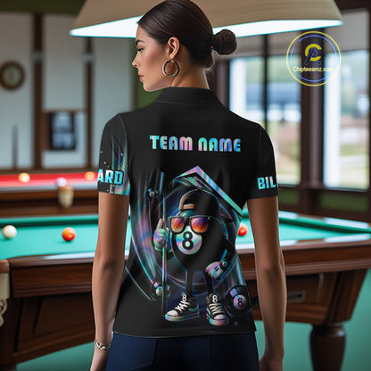 Holographic Funny 8 Ball Billiard Shirt For Women Custom Pool Team Shirt, Billiard Jersey TDM7717