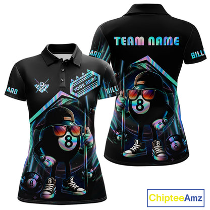Holographic Funny 8 Ball Billiard Shirt For Women Custom Pool Team Shirt, Billiard Jersey TDM7717