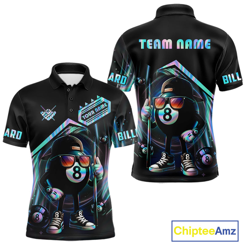 Holographic Funny 8 Ball Billiard Shirt For Men Custom Pool Team Shirt, Billiard Jersey TDM7717