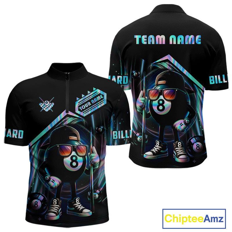 Holographic Funny 8 Ball Billiard Shirt For Men Custom Pool Team Shirt, Billiard Jersey TDM7717