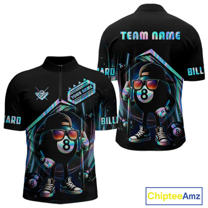 Holographic Funny 8 Ball Billiard Shirt For Men Custom Pool Team Shirt, Billiard Jersey TDM7717