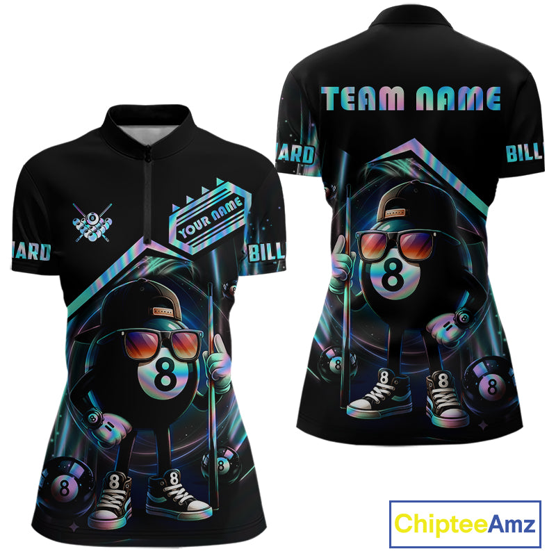Holographic Funny 8 Ball Billiard Shirt For Women Custom Pool Team Shirt, Billiard Jersey TDM7717