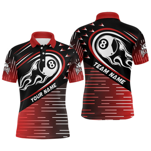 Personalized Red Black Flaming 8 Ball Polo Shirts For Men Best Custom Billiard Team Shirts TDM0455