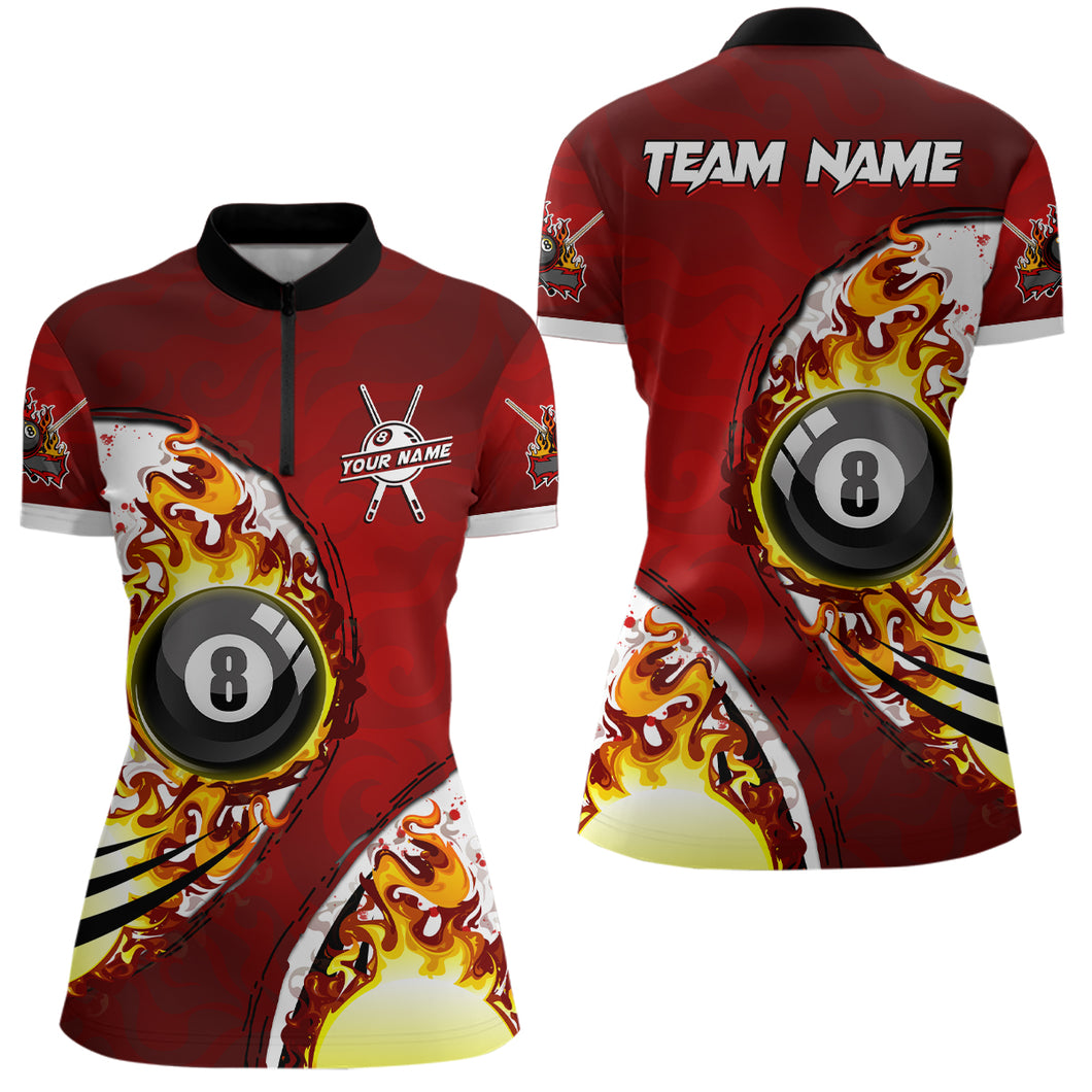 Customized 8 Ball Fire Pool Billiards Women Quarter-Zip Shirt Best Billiard Team Name Unisex TDM0456