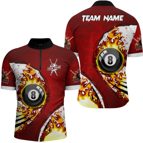 Customized 8 Ball Fire Pool Billiards Men Quarter-Zip Shirt Best Billiard Team Name Unisex TDM0456