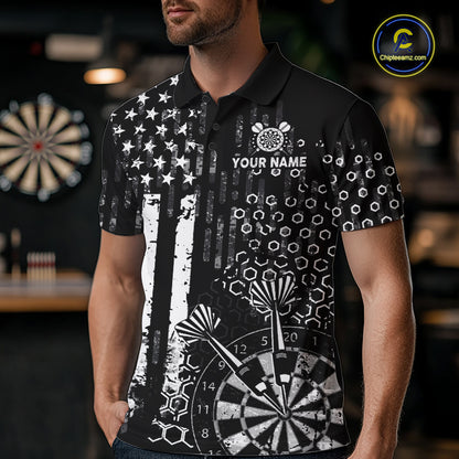 White Black US Flag Aim Shoot Swear Repeat Darts Shirts For Men Custom Grunge Darts Team Jersey TDM8037
