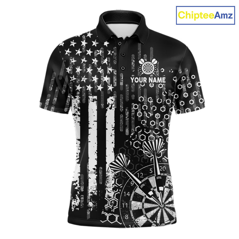 White Black US Flag Aim Shoot Swear Repeat Darts Shirts For Men Custom Grunge Darts Team Jersey TDM8037