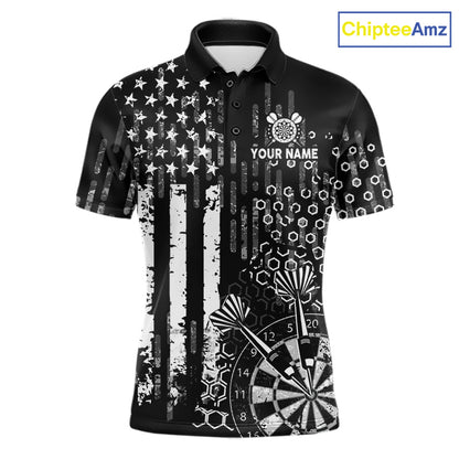 White Black US Flag Aim Shoot Swear Repeat Darts Shirts For Men Custom Grunge Darts Team Jersey TDM8037